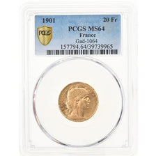 Moneta, Francia, Marianne, 20 Francs, 1901, Paris, PCGS, MS64, SPL+, Oro