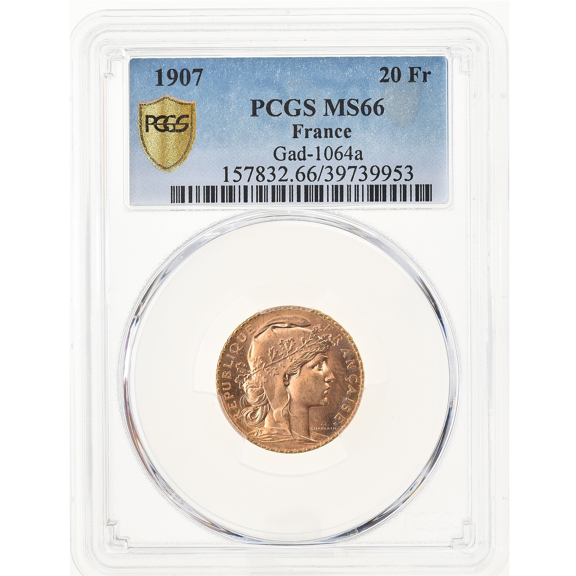 Monnaie, France, Marianne, 20 Francs, 1907, Paris, PCGS, MS66, FDC, Or