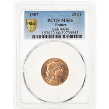 Monnaie, France, Marianne, 20 Francs, 1907, Paris, PCGS, MS66, FDC, Or