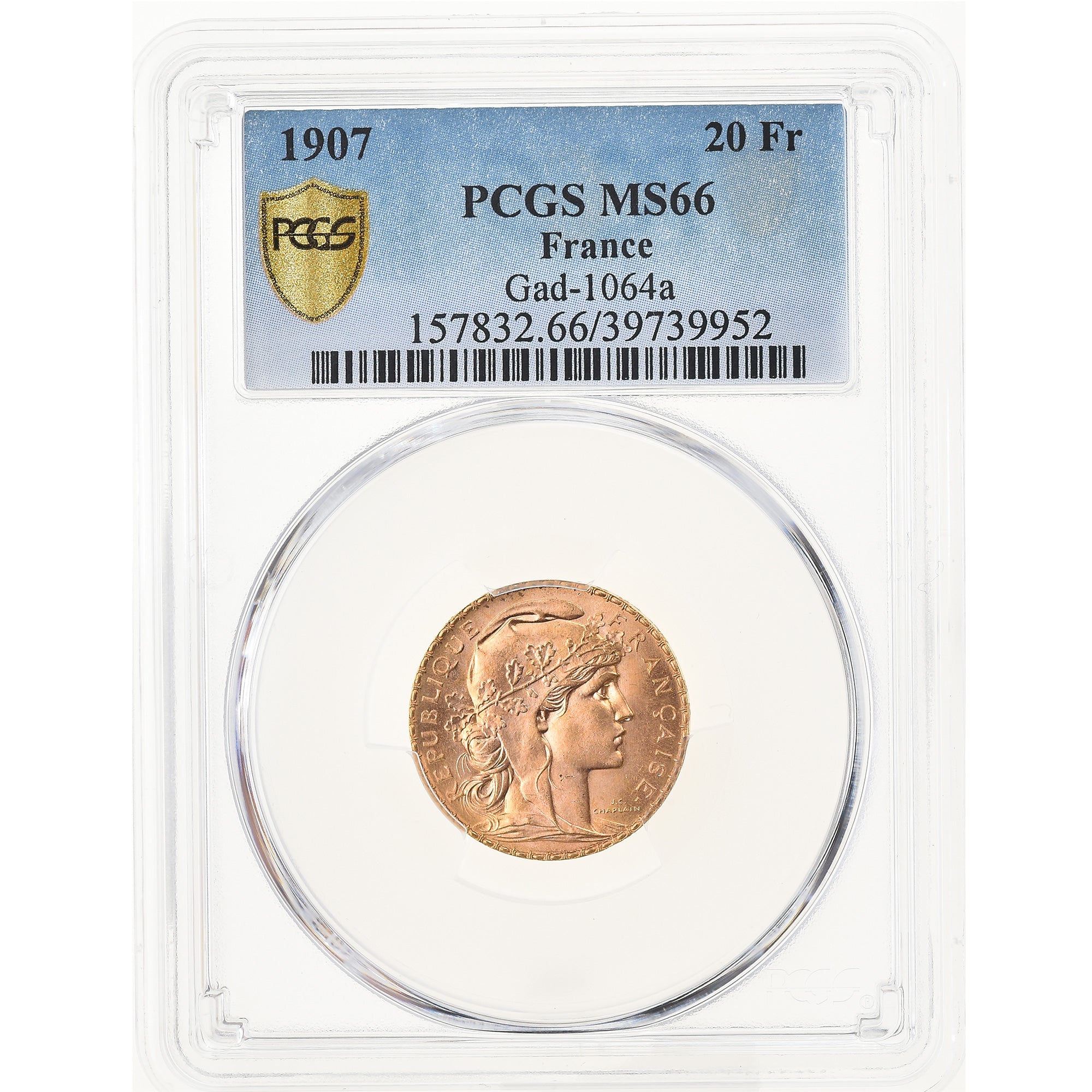 Münze, Frankreich, Marianne, 20 Francs, 1907, Paris, PCGS, MS66, STGL, Gold