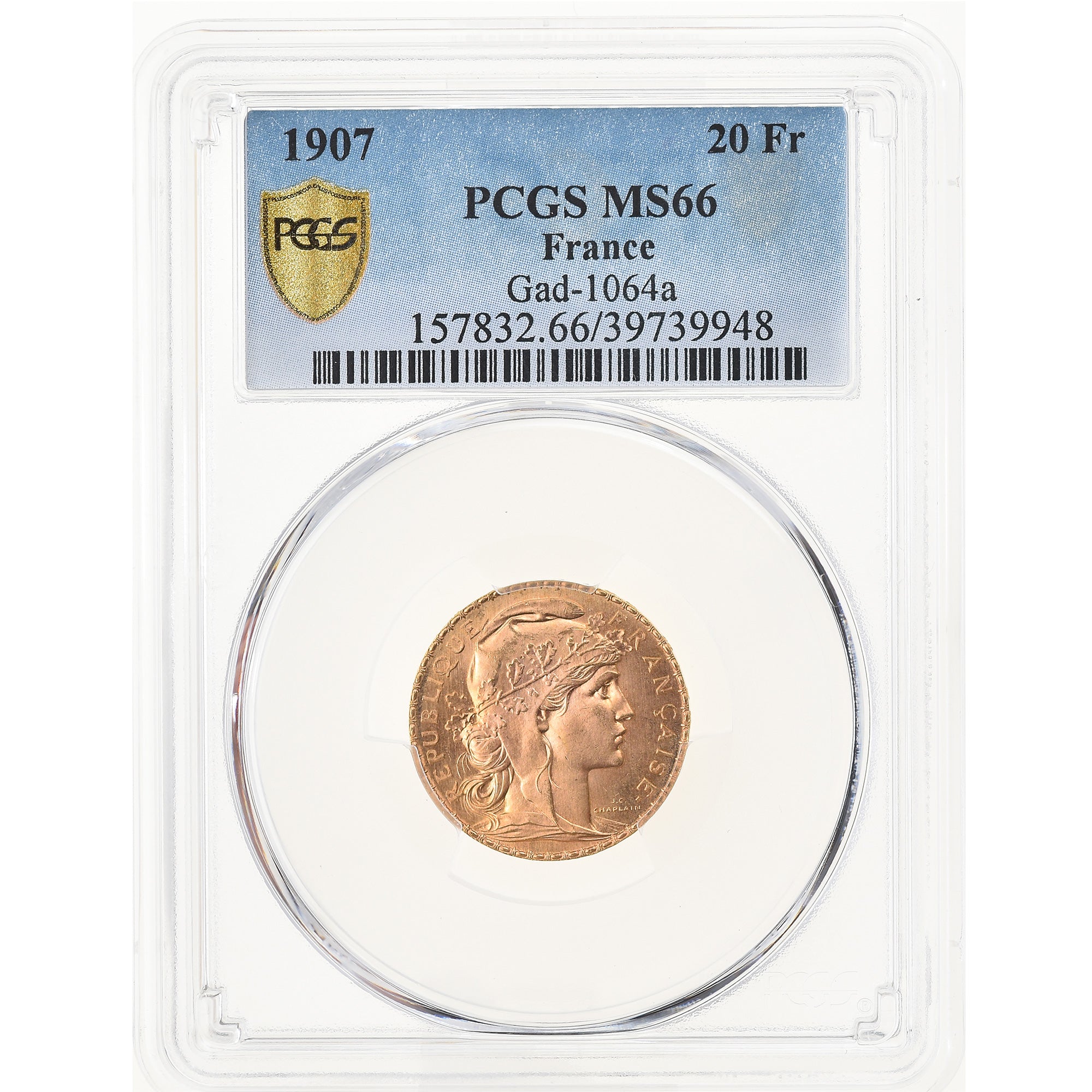 Münze, Frankreich, Marianne, 20 Francs, 1907, Paris, PCGS, MS66, STGL, Gold
