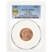 Monnaie, France, Marianne, 20 Francs, 1907, Paris, PCGS, MS66+, FDC, Or