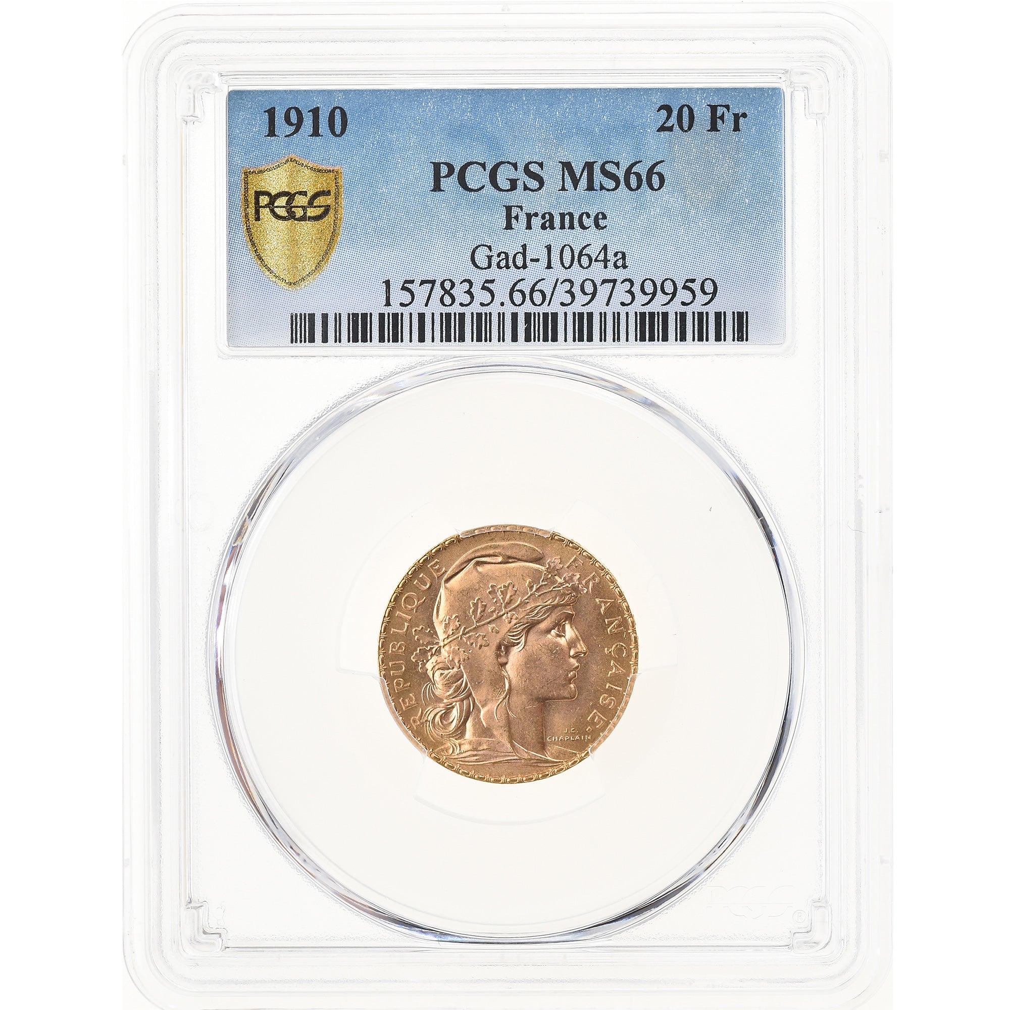 Coin, France, Marianne, 20 Francs, 1910, Paris, PCGS, MS66, MS(65-70), Gold