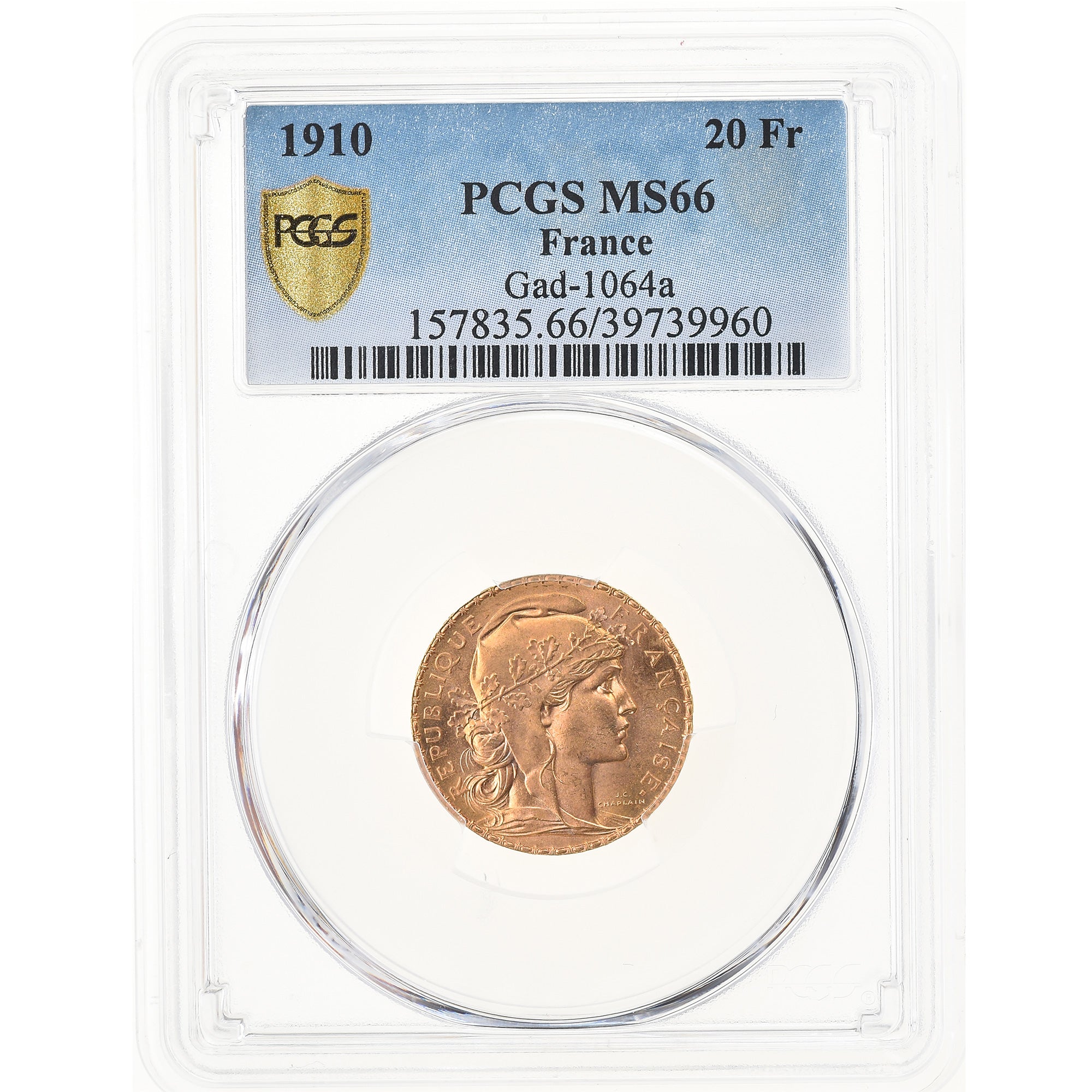 Coin, France, Marianne, 20 Francs, 1910, Paris, PCGS, MS66, MS(65-70), Gold