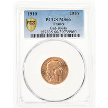 Coin, France, Marianne, 20 Francs, 1910, Paris, PCGS, MS66, MS(65-70), Gold