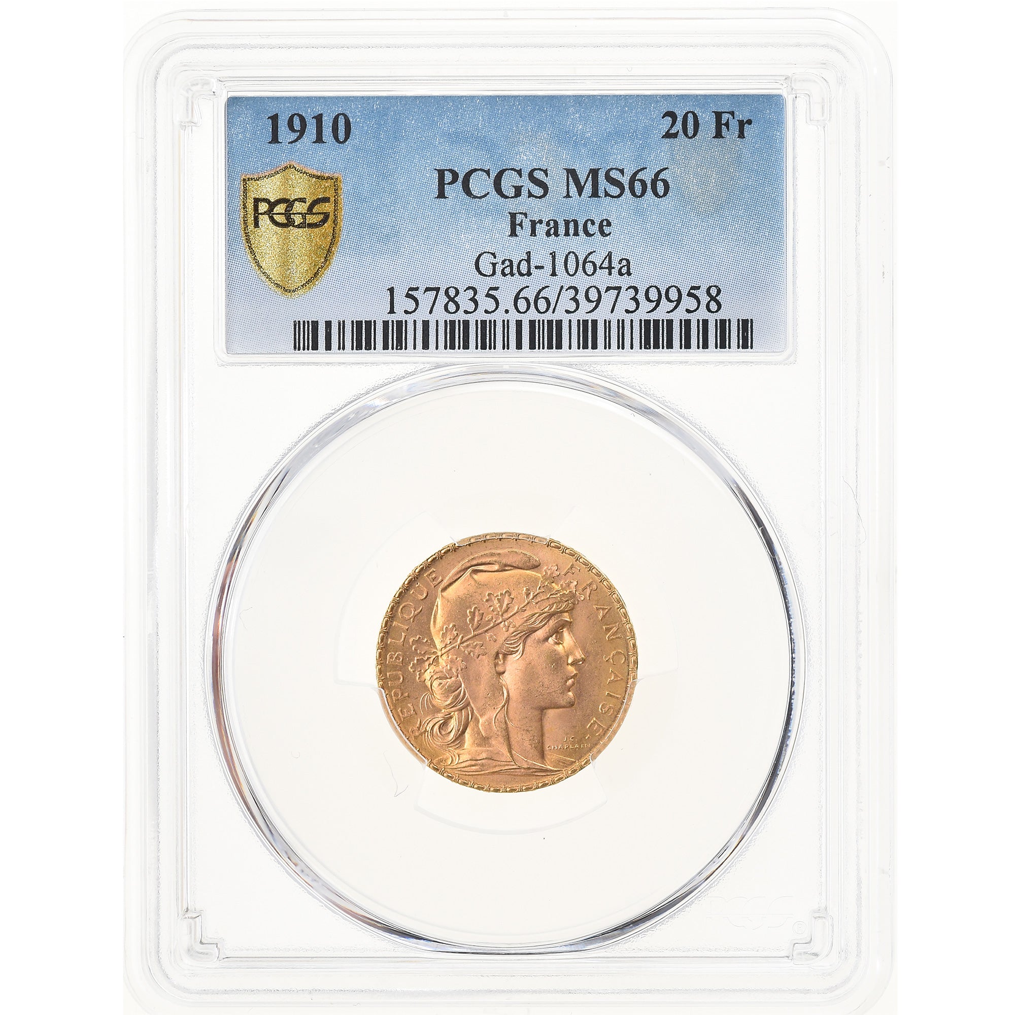 Coin, France, Marianne, 20 Francs, 1910, Paris, PCGS, MS66, MS(65-70), Gold