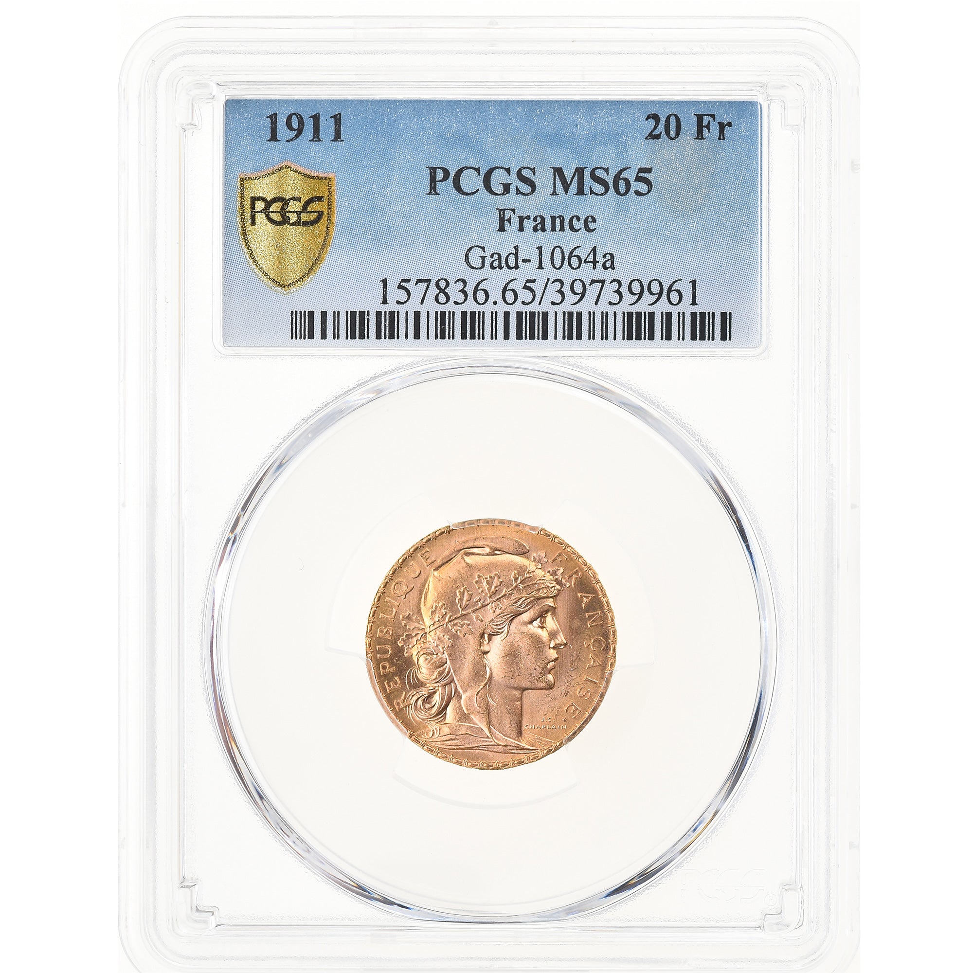 Coin, France, Marianne, 20 Francs, 1911, PCGS, MS65, MS(65-70), Gold, KM:857