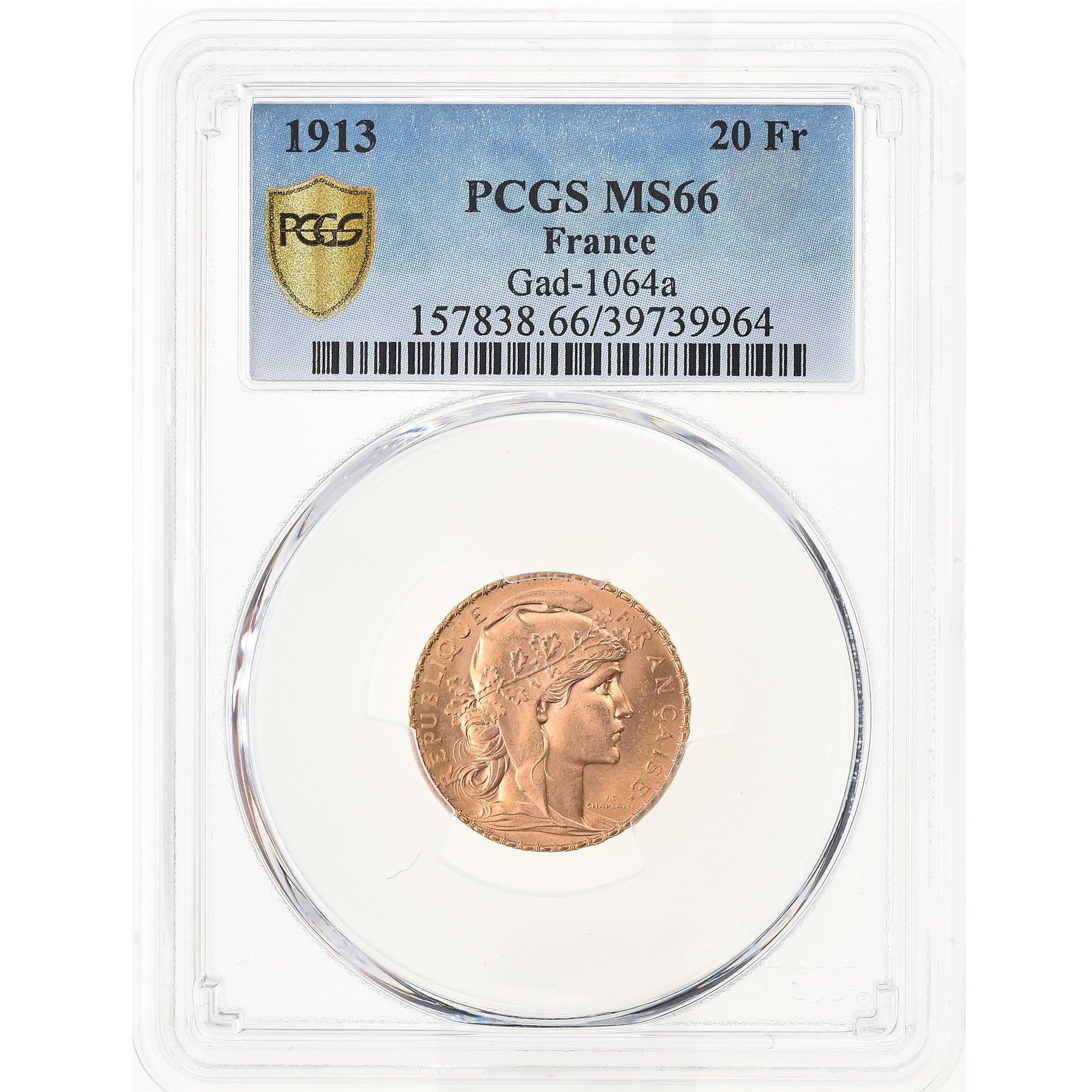 Coin, France, Marianne, 20 Francs, 1913, Paris, PCGS, MS66, MS(65-70), Gold