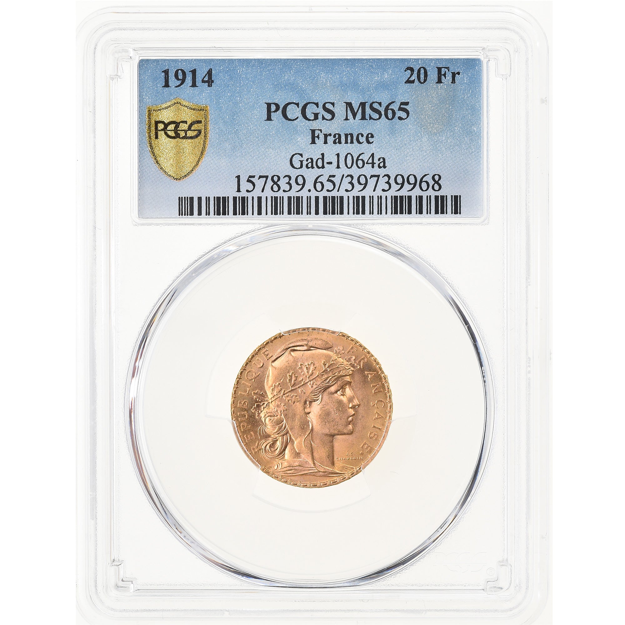 Coin, France, Marianne, 20 Francs, 1914, PCGS, MS65, MS(65-70), Gold, KM:857