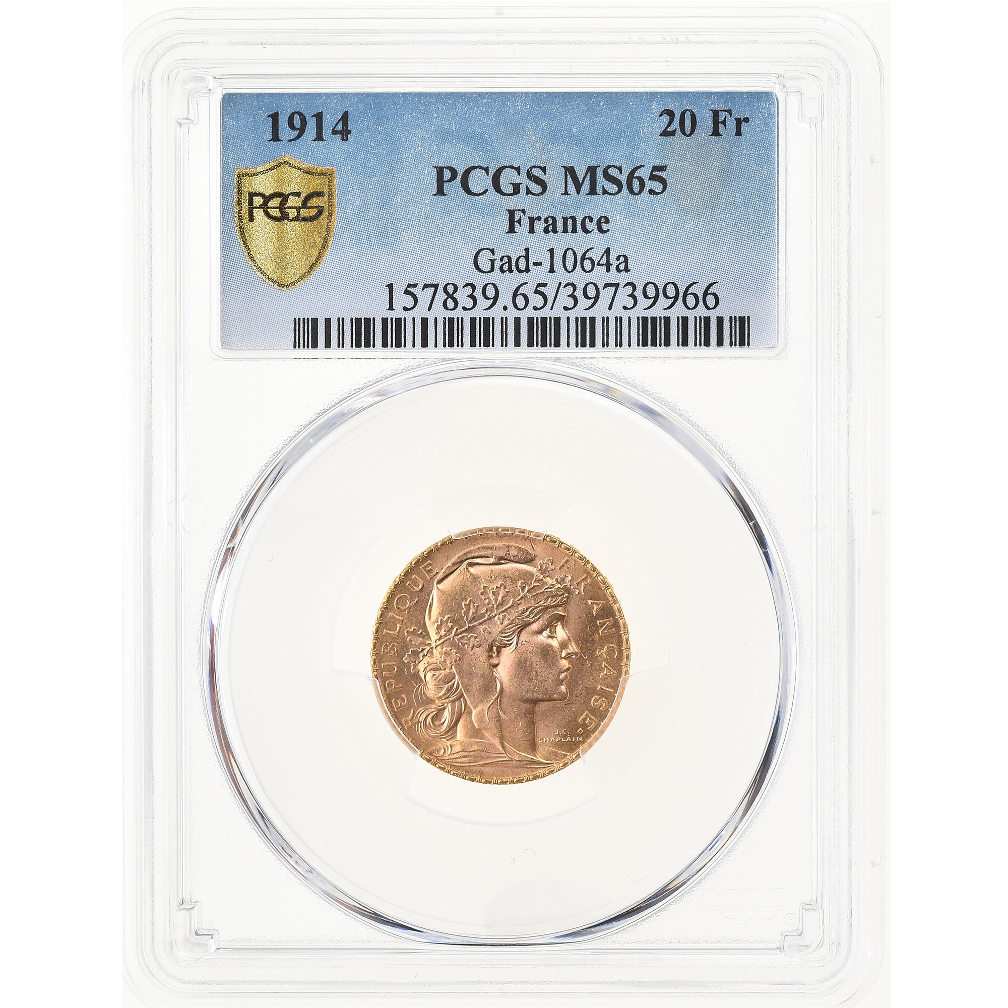 Coin, France, Marianne, 20 Francs, 1914, PCGS, MS65, MS(65-70), Gold, KM:857