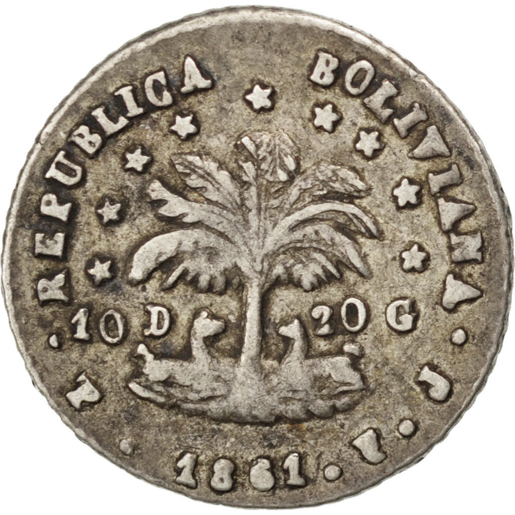 BOLIVIA, 1/2 Sol, 1861, Potosi, KM #133.2, VF(30-35), Silver, 1.26