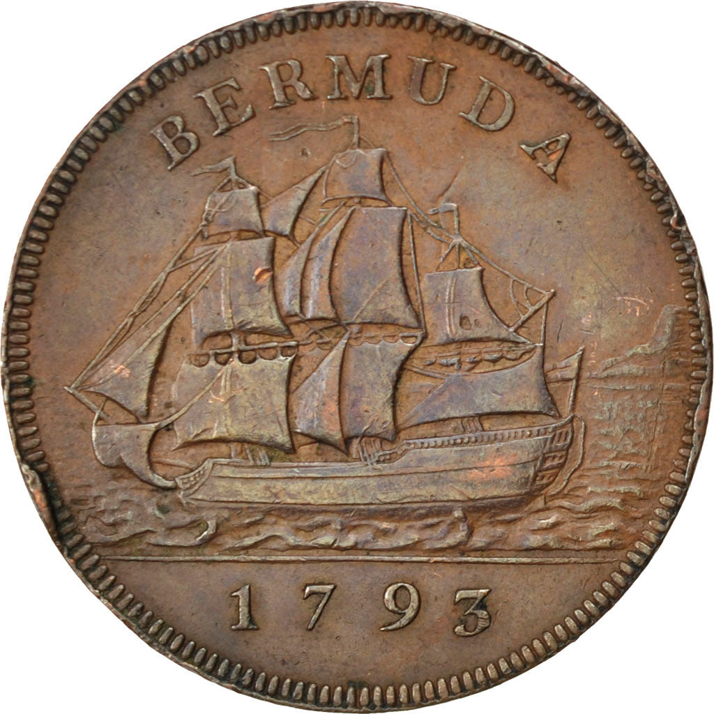 BERMUDA, Penny, 1793, KM #5, EF(40-45), Copper, 13.39
