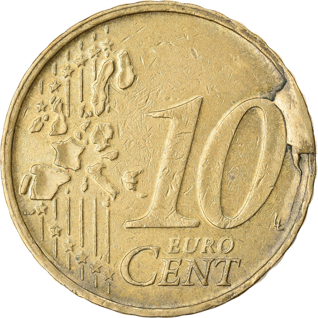 België, 10 Euro Cent, 2001, Fautée, ZF, Aluminum-Bronze