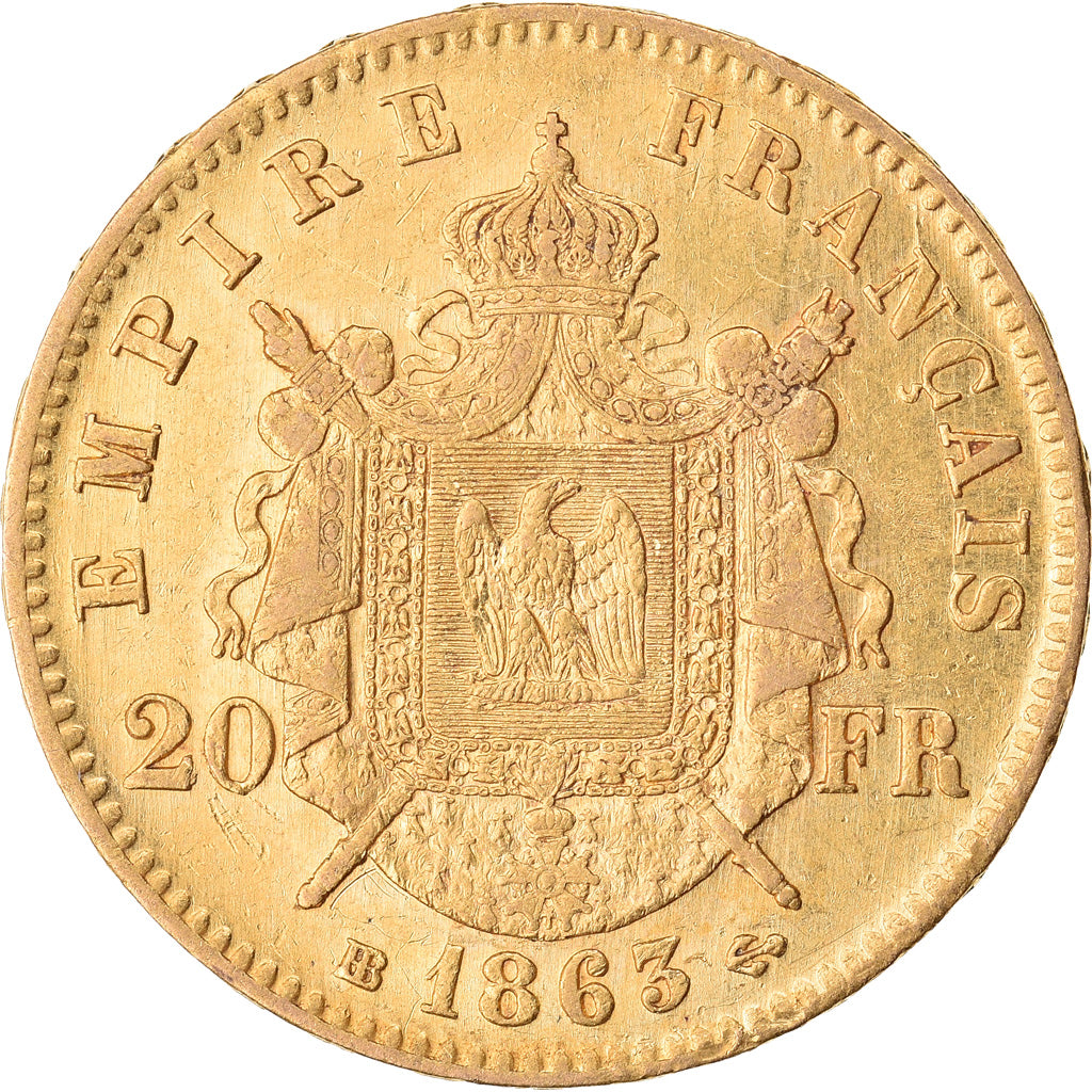 Moneta, Francja, Napoleon III, Napoléon III, 20 Francs, 1863, Strasbourg