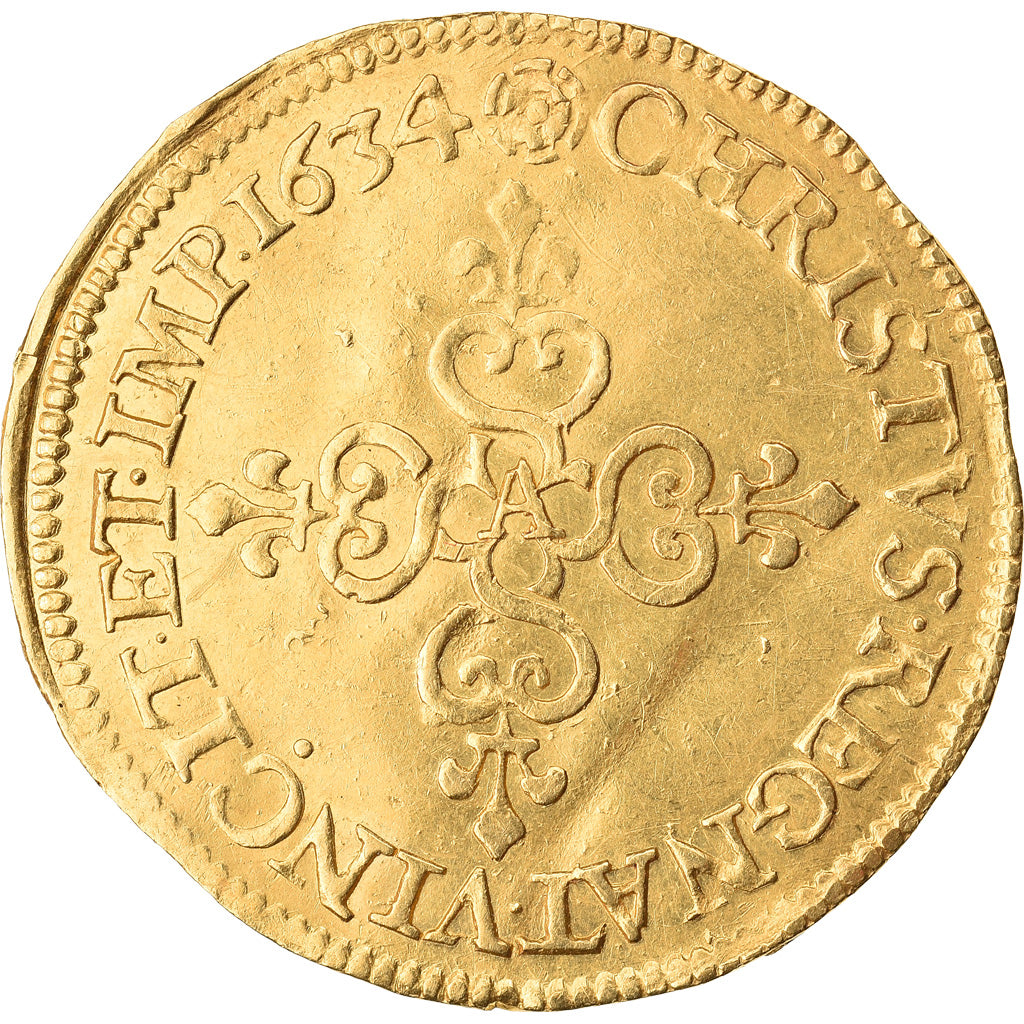 Moneda, Francia, Louis XIII, Écu d'or, Ecu d'or, 1634, Paris, Rare, MBC+, Oro