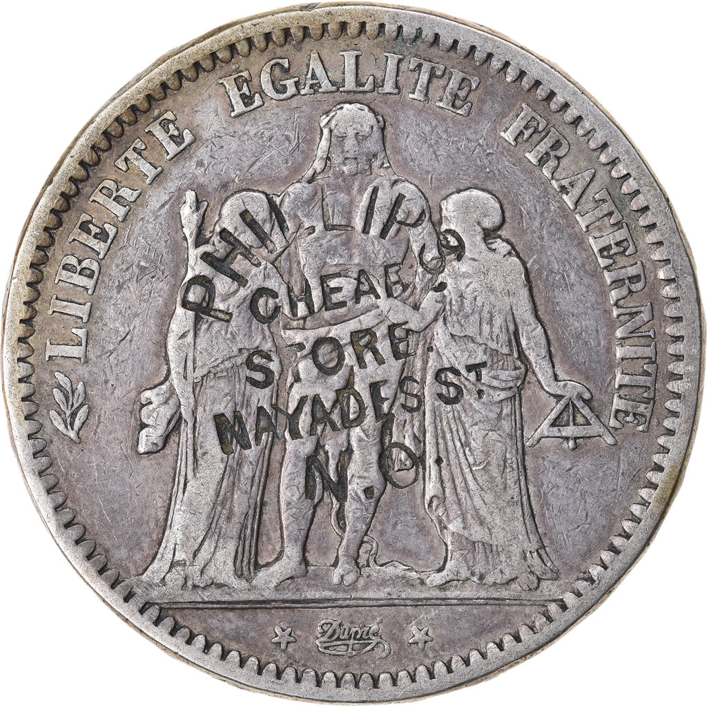 Coin, France, Hercule, 5 Francs, 1848, Strasbourg, Advertising countermark