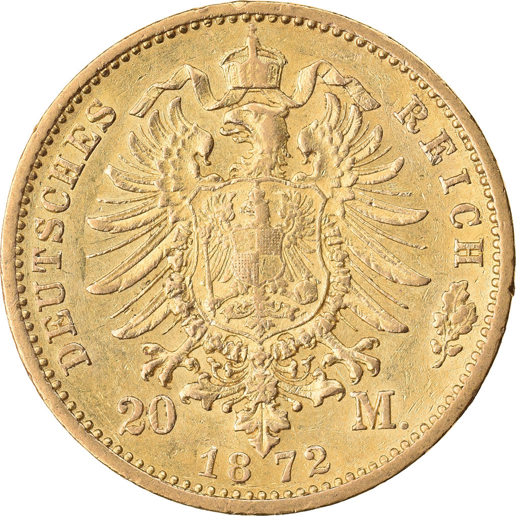 Coin, German States, PRUSSIA, Wilhelm I, 20 Mark, 1872, Hannover, AU(50-53)