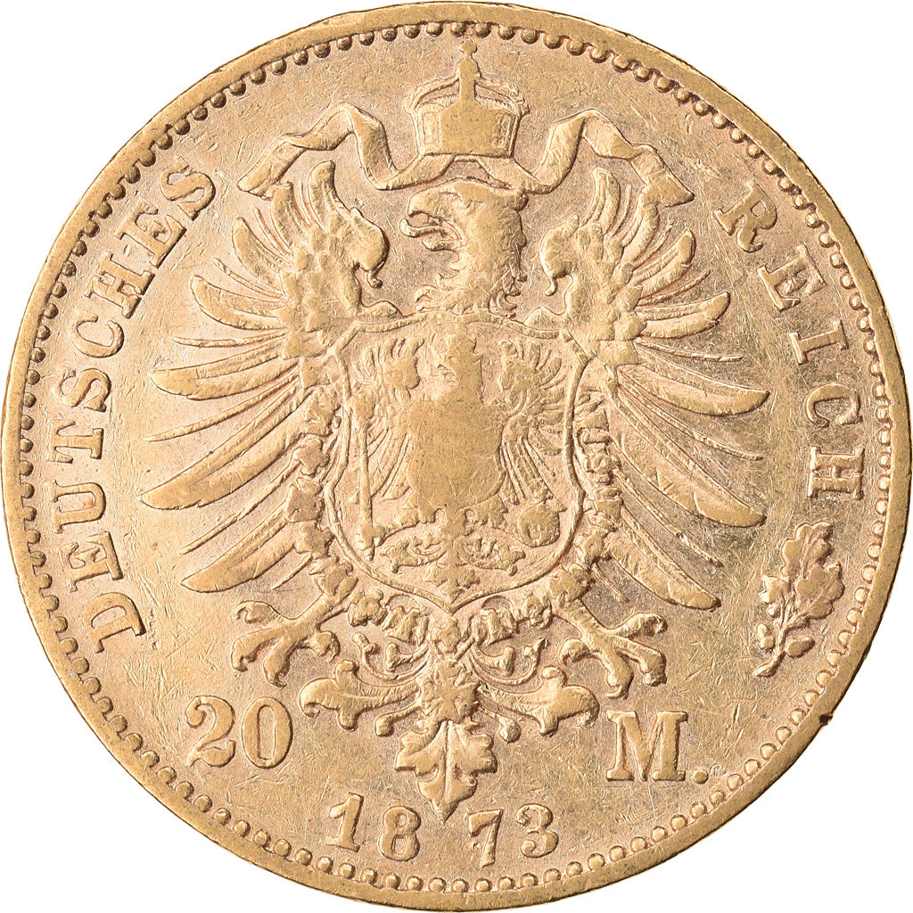 Moneda, Estados alemanes, BAVARIA, Ludwig II, 20 Mark, 1873, Munich, MBC, Oro