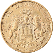 Coin, German States, HAMBURG, 20 Mark, 1876, Hamburg, AU(55-58), Gold, KM:602