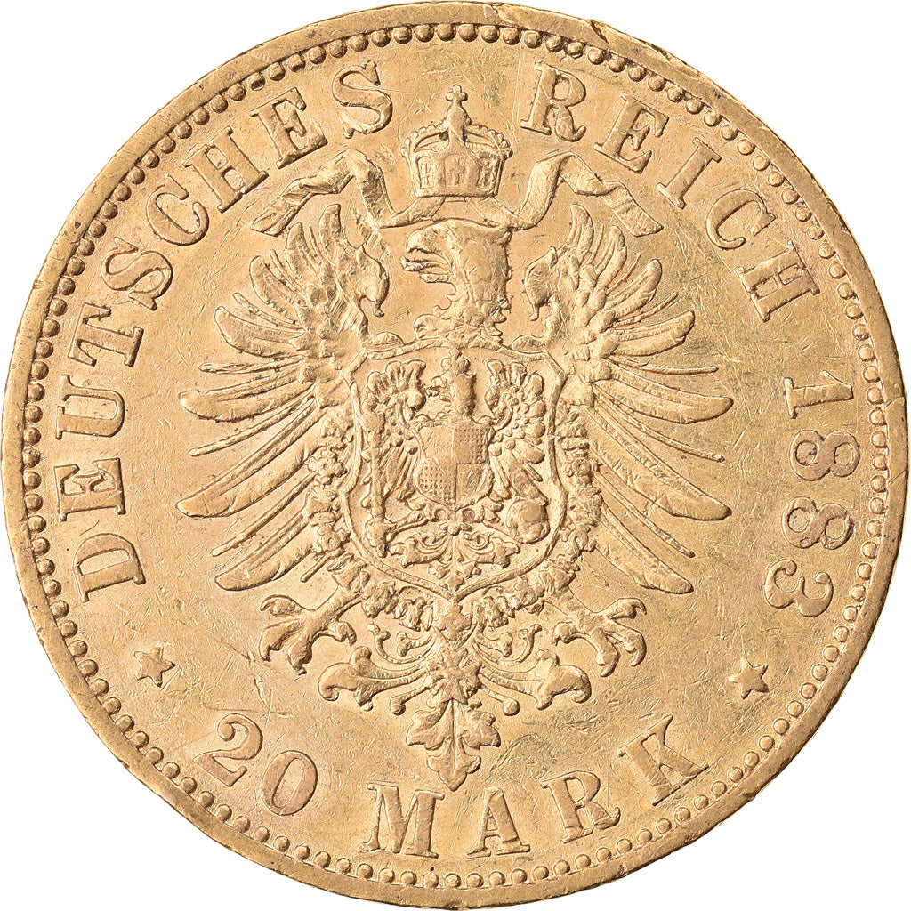 Moneda, Estados alemanes, PRUSSIA, Wilhelm I, 20 Mark, 1883, Berlin, EBC, Oro