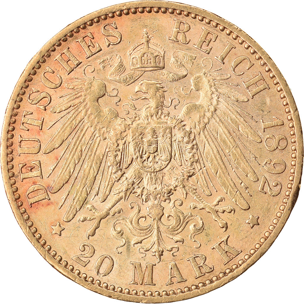 Coin, German States, PRUSSIA, Wilhelm II, 20 Mark, 1892, Berlin, MS(60-62)