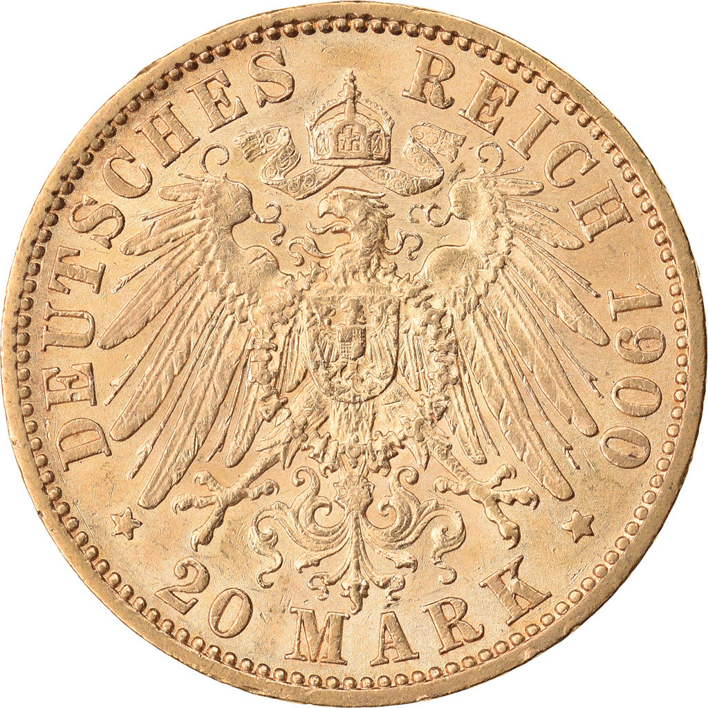 Moneda, Estados alemanes, PRUSSIA, Wilhelm II, 20 Mark, 1900, Berlin, EBC+, Oro
