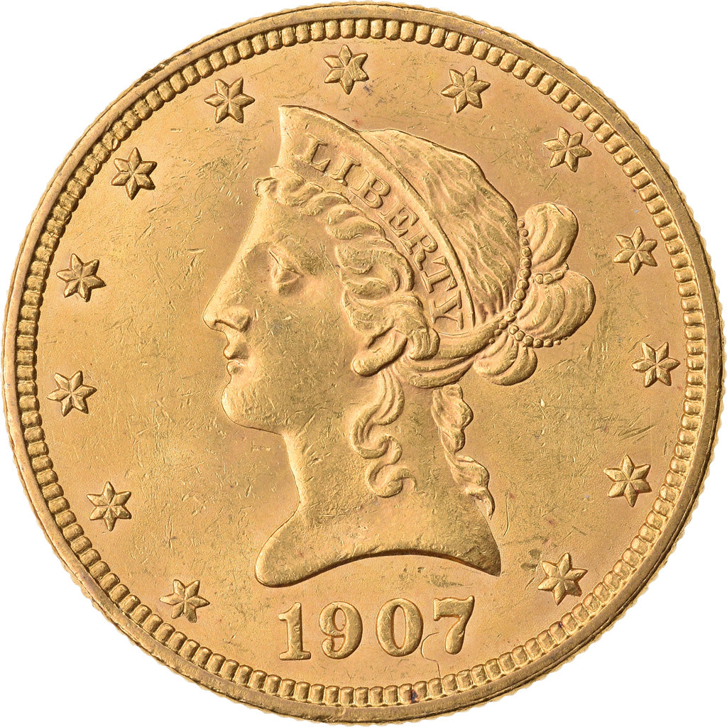 Coin, United States, Coronet Head, $10, Eagle, 1907, U.S. Mint, Philadelphia