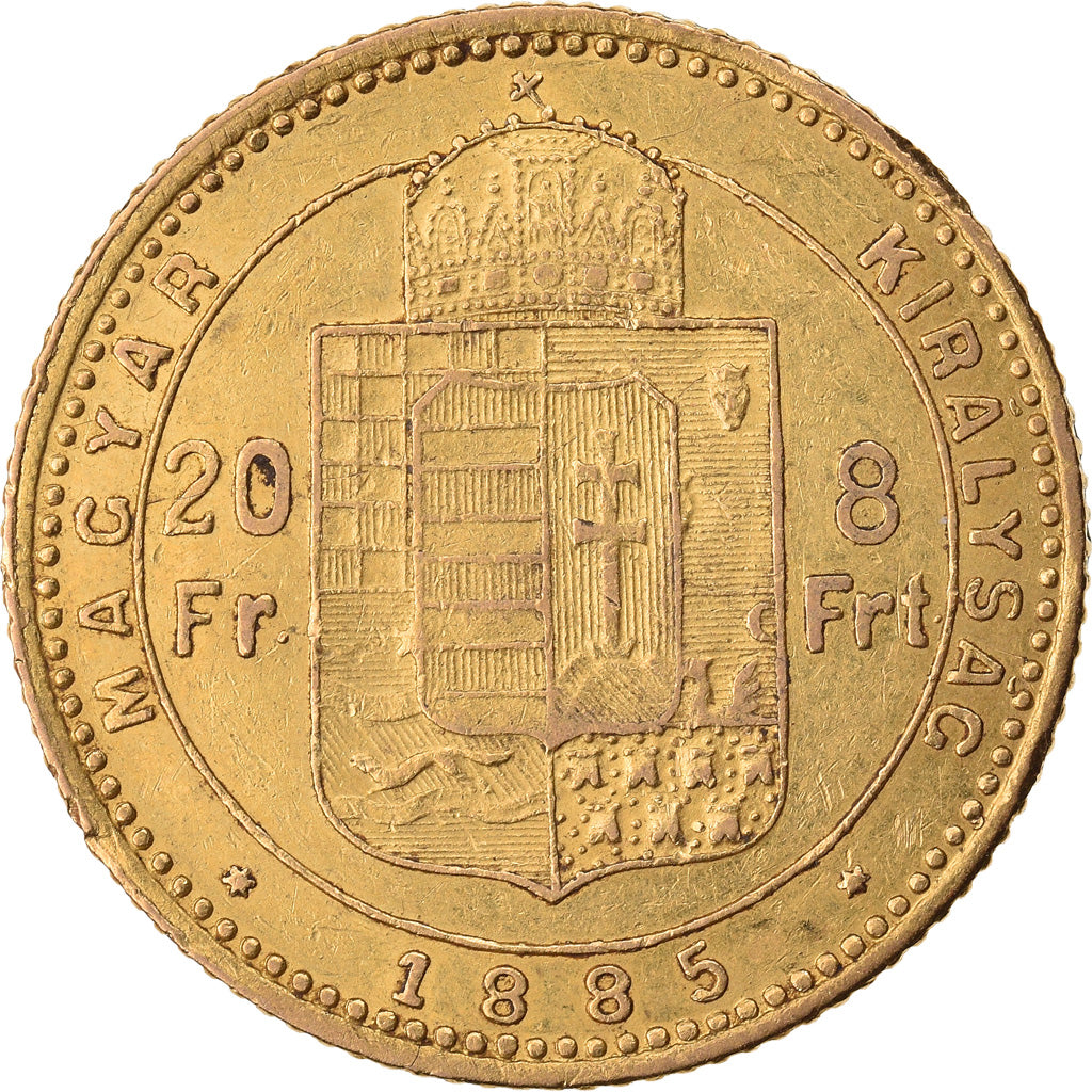 Moneda, Hungría, Franz Joseph I, 8 Forint 20 Francs, 1885, Kormoczbanya, MBC+