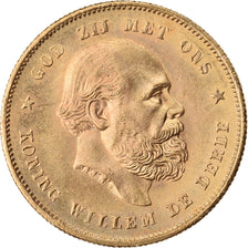 Coin, Netherlands, William III, 10 Gulden, 1877, MS(60-62), Gold, KM:106