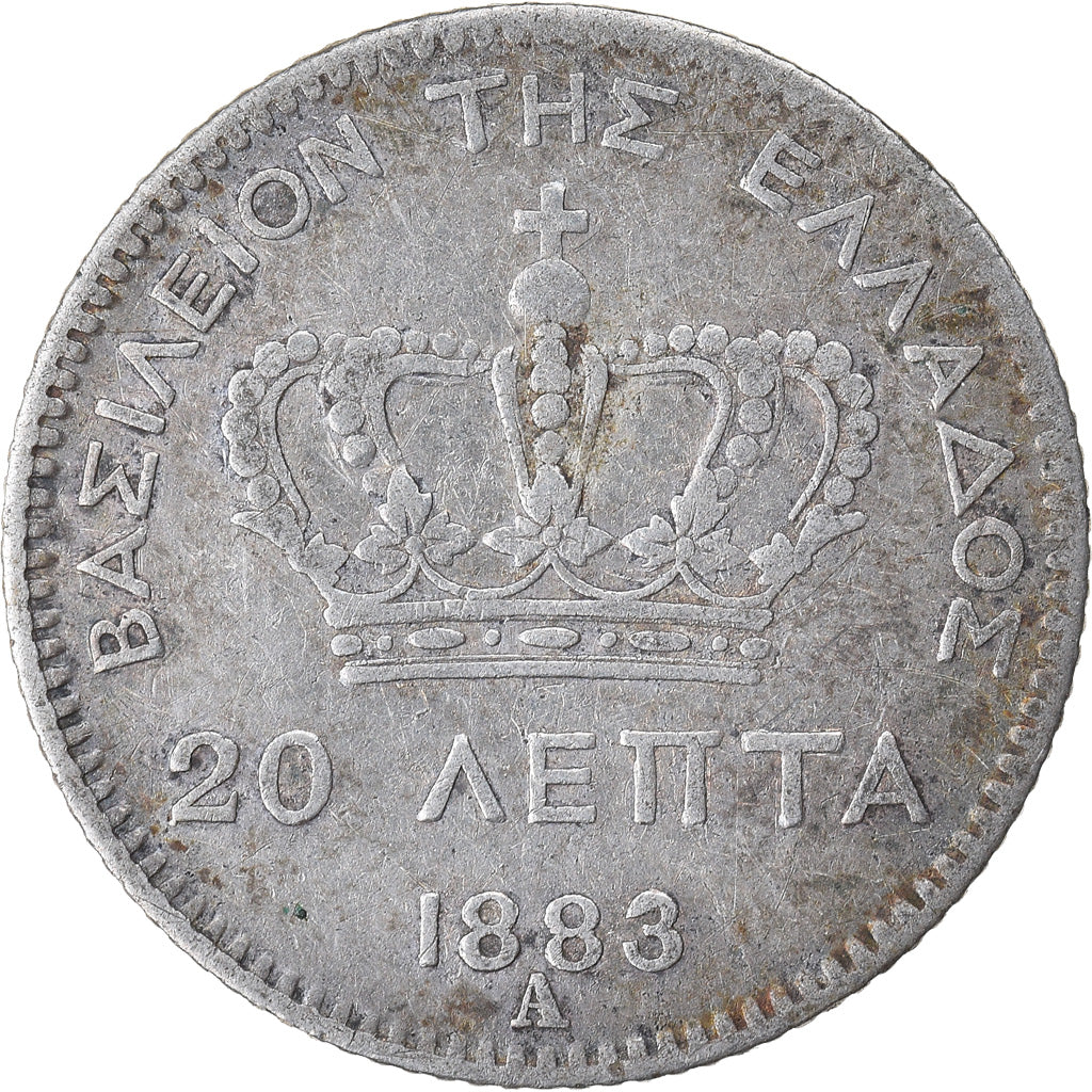 Coin, Greece, George I, 20 Lepta, 1883, Paris, EF(40-45), Silver, KM:44