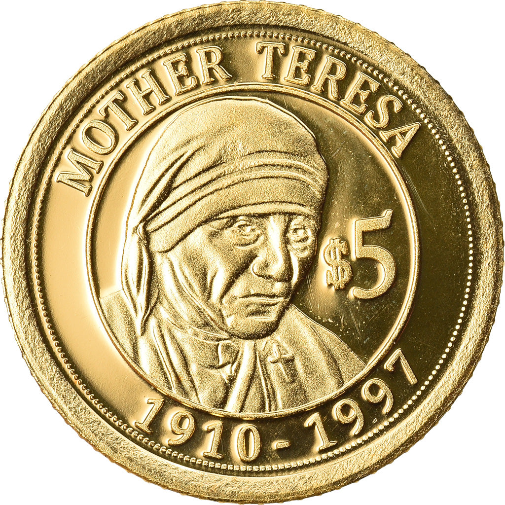 Moneda, Nauru, Mother Teresa, 5 Dollars, 2010, FDC, Oro