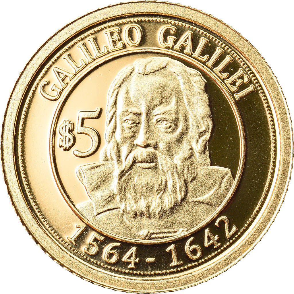 Moneda, Nauru, Galileo Galilei, 5 Dollars, 2010, FDC, Oro