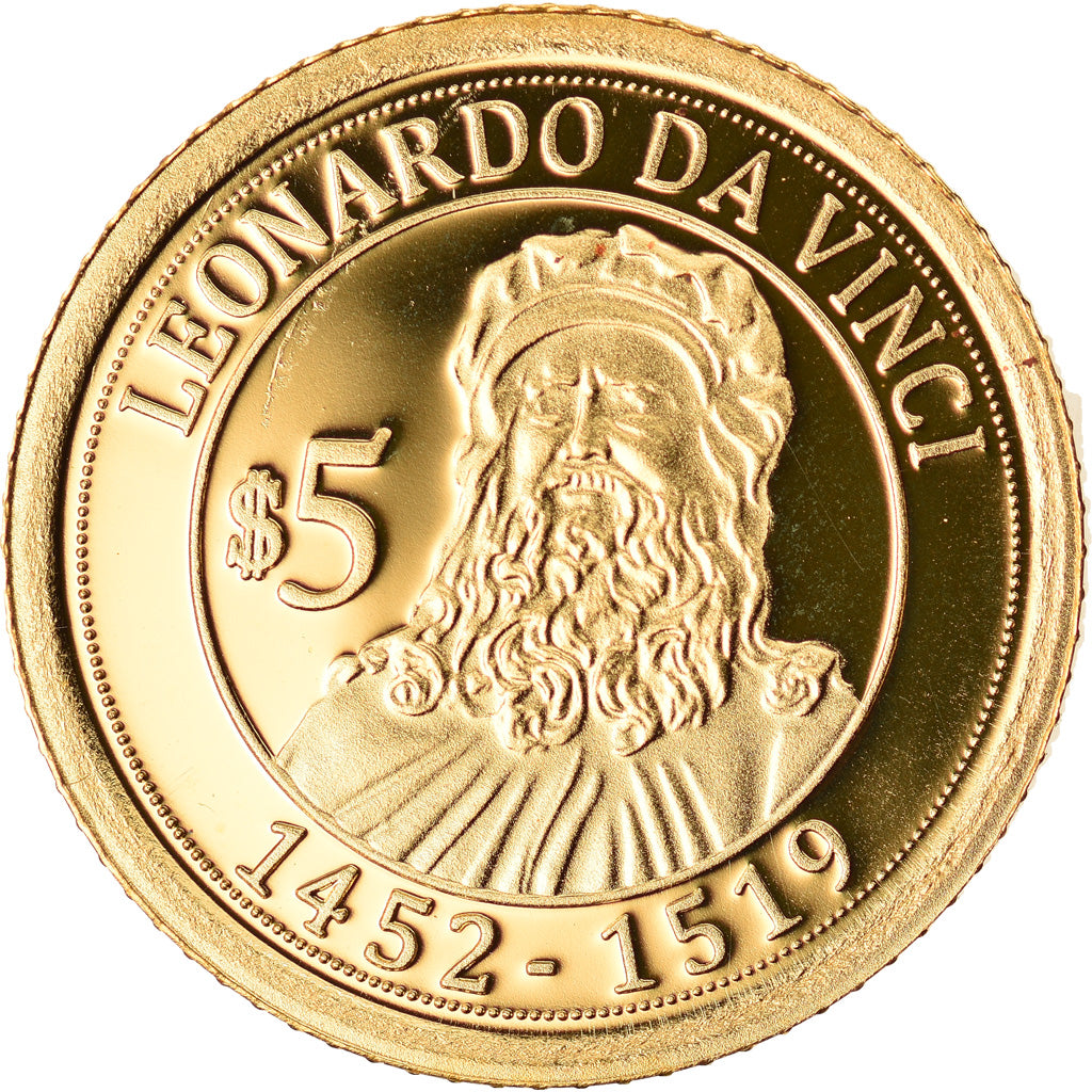 Moneda, Nauru, Leonard De Vinci, 5 Dollars, 2010, FDC, Oro