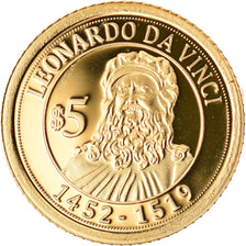 Moneda, Nauru, Leonard De Vinci, 5 Dollars, 2010, FDC, Oro