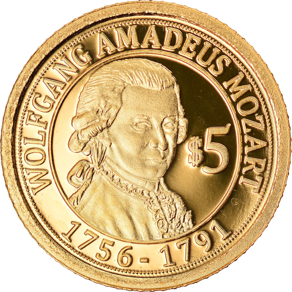 Moneda, Nauru, Mozart, 5 Dollars, 2010, FDC, Oro
