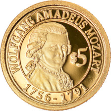 Moneda, Nauru, Mozart, 5 Dollars, 2010, FDC, Oro