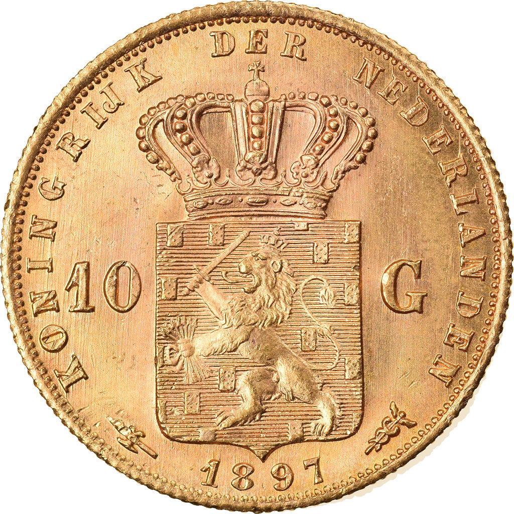 Moneta, Paesi Bassi, Wilhelmina I, 10 Gulden, 1897, FDC, Oro, KM:118