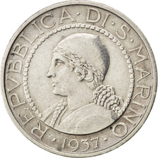 SAN MARINO, 5 Lire, 1937, Rome, KM #9, AU(55-58), Silver, 23, 4.98