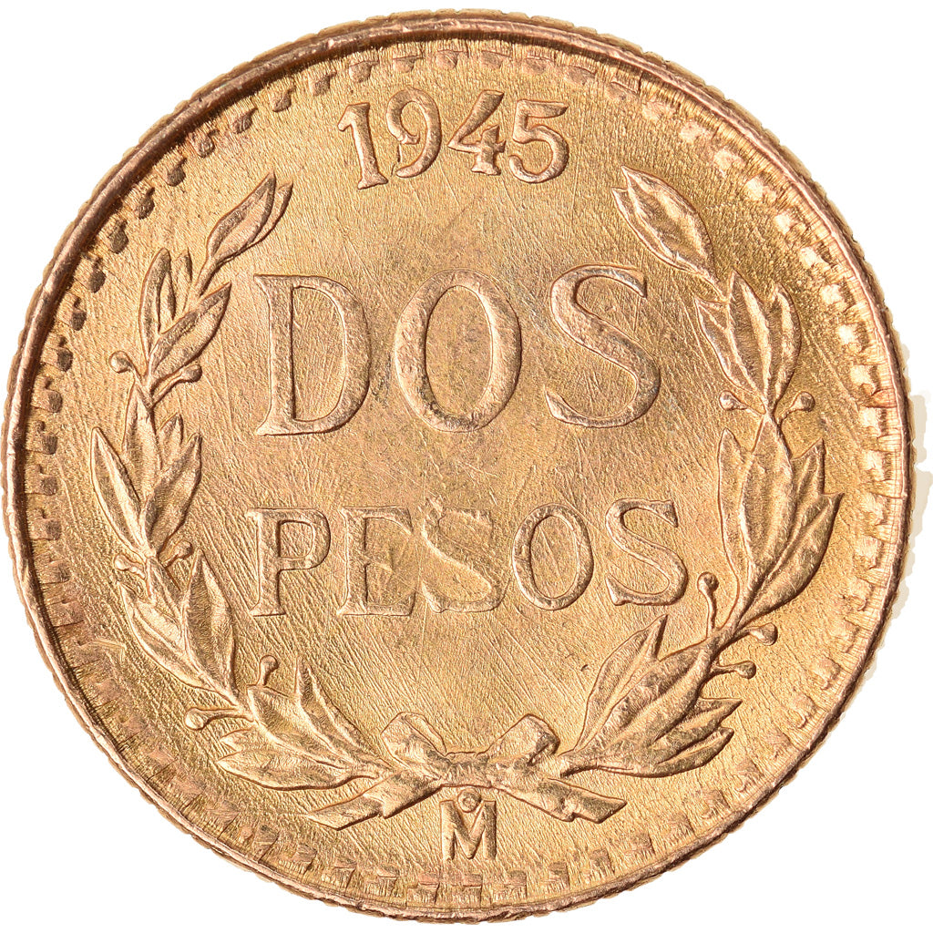Coin, Mexico, 2 Pesos, 1945, Mexico City, MS(64), Gold, KM:461