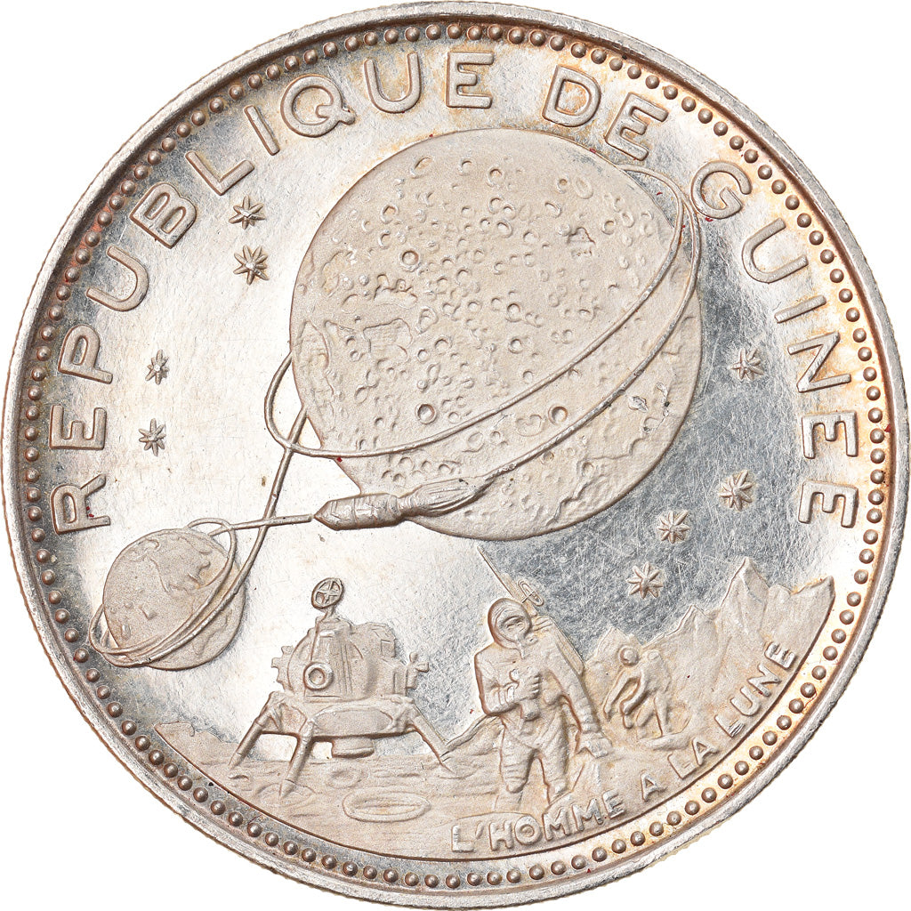 Coin, Guinea, Moon Landing, 250 Francs, 1969, Proof, MS(63), Silver, KM:12