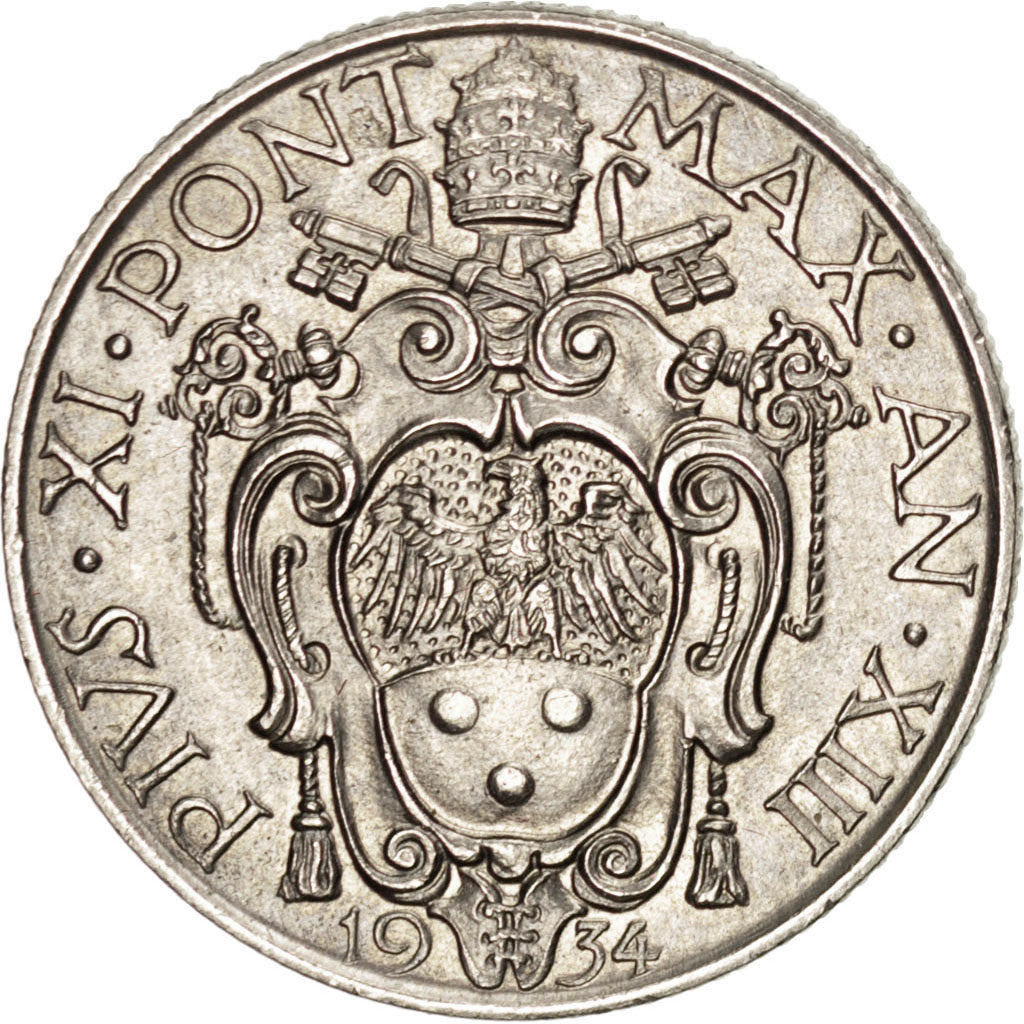 VATICAN CITY, Lira, 1934, KM #5, MS(63), Nickel, 7.99
