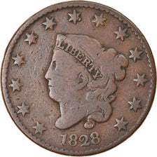 Coin, United States, Coronet Cent, Cent, 1828, U.S. Mint, Philadelphia