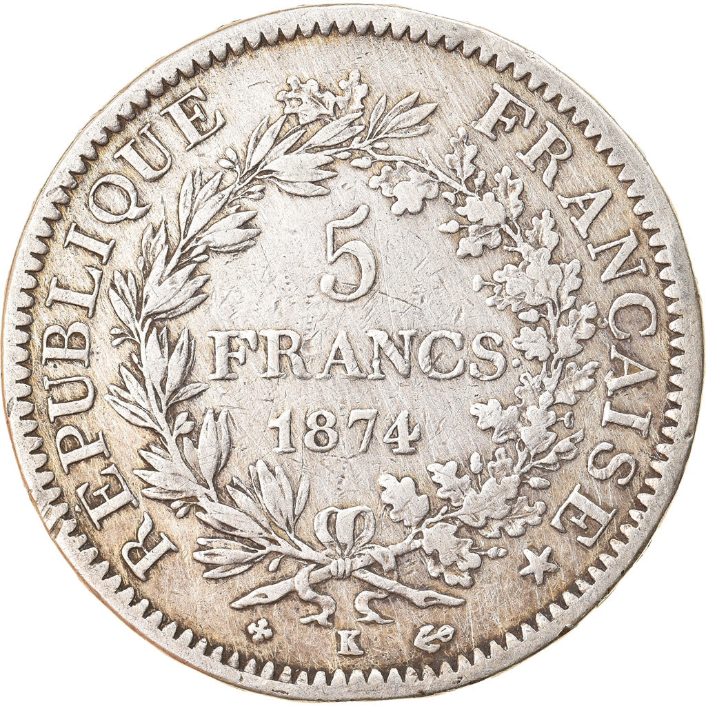 Coin, France, Hercule, 5 Francs, 1874, Bordeaux, VF(20-25), Silver, KM:820.2