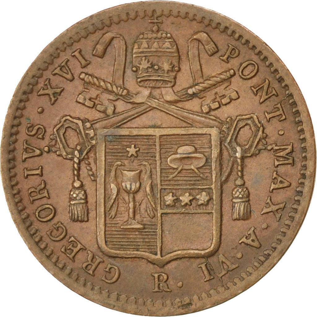STATI ITALIANI, PAPAL STATES, Gregory XVI, Mezzo (1/2) Baiocco, 1836, Roma, S...