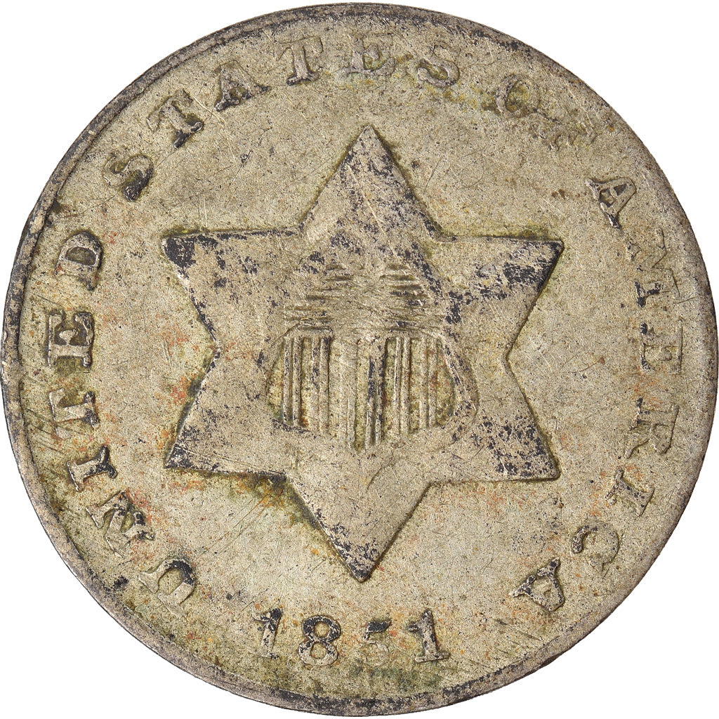 Coin, United States, Silver 3 Cents - Type 1, Silver 3 Cents, 1851, U.S. Mint