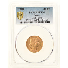 Coin, France, Marianne, 20 Francs, 1908, Paris, PCGS, MS64, MS(64), Gold