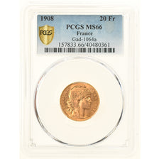 Coin, France, Marianne, 20 Francs, 1908, Paris, PCGS, MS66, MS(65-70), Gold