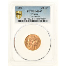 Coin, France, Marianne, 20 Francs, 1908, Paris, PCGS, MS67, MS(65-70), Gold