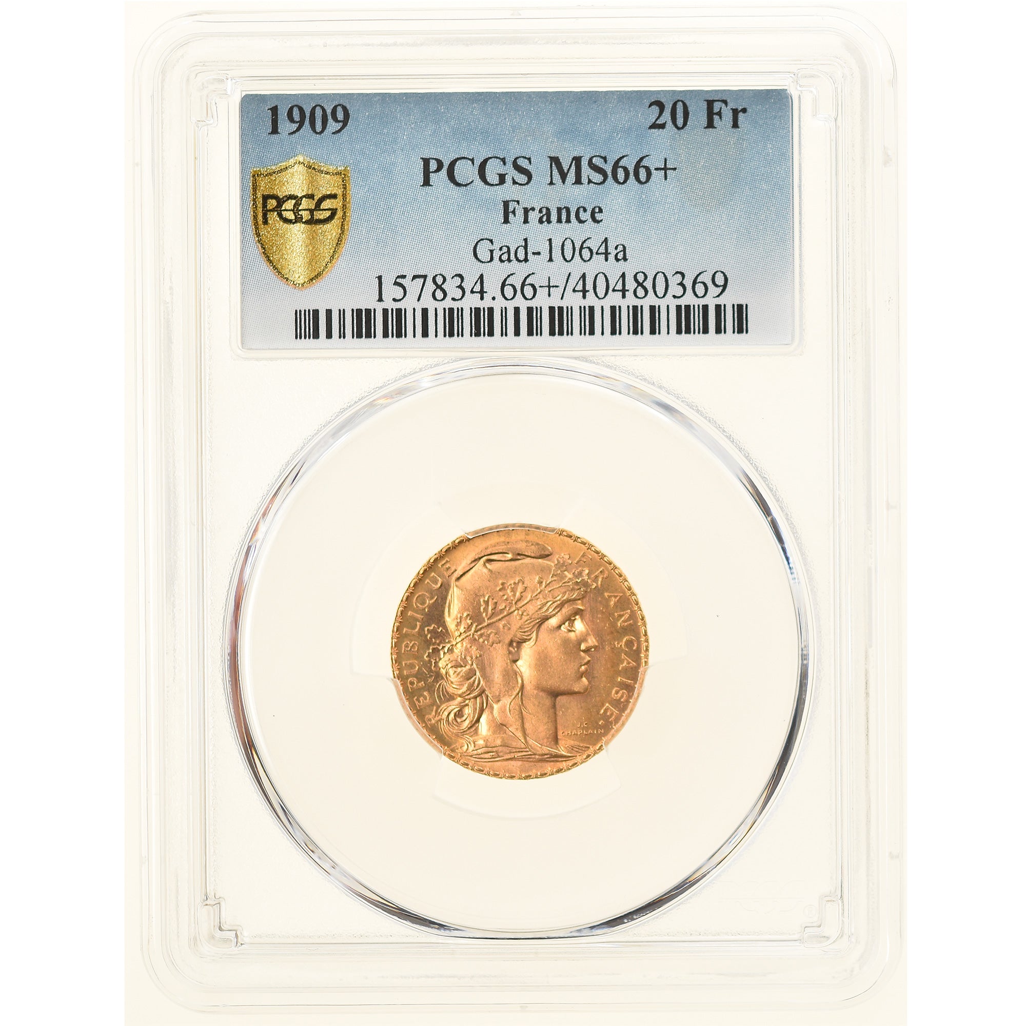 Monnaie, France, Marianne, 20 Francs, 1909, Paris, PCGS, MS66+, FDC, Or