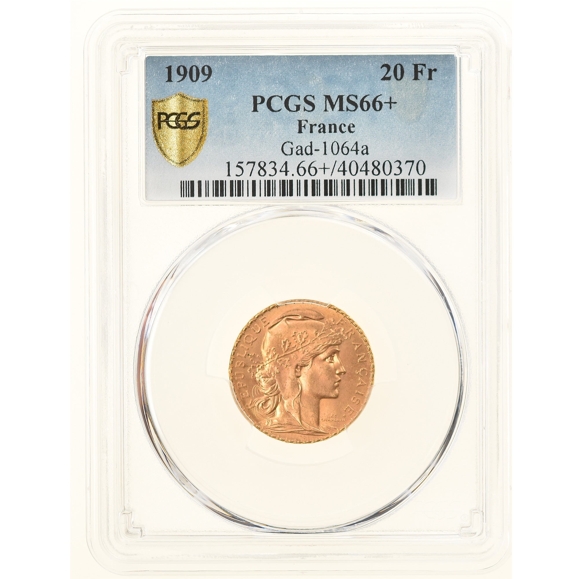 Monnaie, France, Marianne, 20 Francs, 1909, Paris, PCGS, MS66+, FDC, Or